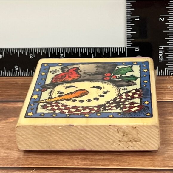 RARE Whimsical Snowman Christmas Rubber Stamp By Stamp City V2810 TOP HAT HOLLY - Picture 6 of 6